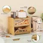 Large Bread Box for Kitchen Countertop, Double Layer Breadbox Bread Container Storage with Acrylic Door, Wooden Farmhouse Bread Holder (Bamboo, Large-16.54" L x 9.84" W x 14.96" H)