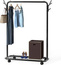 Simple Houseware Industrial Style Garment Rack with Wheels and Hooks, Black