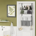 4 Tiers Towel Racks for Bathroom Door, Adjustable Bathroom Towel Holder with Storage Basket, Towel Storage for Bathroom Over The Door Towel Bar for Bathroom