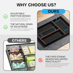 Desk Drawer Organizer Tray With Removable Magnetic Wooden Strip,Freely Adjustable Space,Made of Aluminum and Walnut,Valet Tray for Mens,Desk Accessories for Office/Home/Nightstand