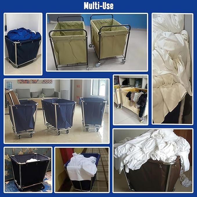 400L Commercial Laundry Cart Replacement Liner Bag - Removable Waterproof Oxford Cloth Rectangle, Large Capacity Replacement for Rolling Laundry Basket (Blue, Double layer thickened-Conical)