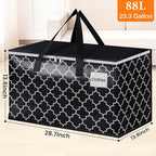 HomeHacks Heavy Duty Moving Bags with Tag Pockets, Collapsible Storage Totes for Moving, Camping & Travel -Foldable Packing Boxes, Zipper Handles, Black（4 Packs, 88L）