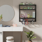 PPN Towel Rack Bathroom Storage Shelves Over The Toilet with Towel Bar 100% Bamboo Adjustable Height Floating Shelf Wall Shower Shelf for Small Space Bathroom Kitchen Multi Usage (Black-1Pack)