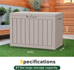 47 Gallon Resin Deck Box Outdoor Storage Box for Patio Furniture,Outdoor Cushions,Garden Tools and Pool Supplies,Waterproof,Lockable(Grey,47Gallon)