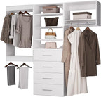 ROOMTEC Modular Closet System, 78" Wall Mounted Closet Organizer with Hanging Rods and Drawers, Modern Wooden Tower for Walk-In Closets, Wardrobe Storage Kit, White