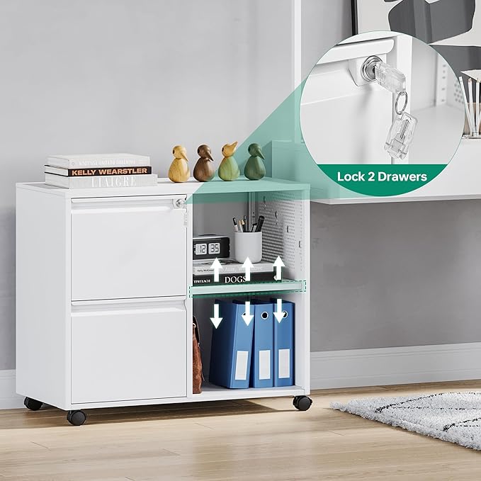 Letaya Mobile File Cabinet, Metal Lateral Rolling Printer Stand Filing Cabinets with Shelves for Home Office-Storage A4/F4/Letter (White)