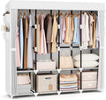 VTRIN Portable Closet for Hanging Clothes 67 Inch Wide Large Capacity Portable Wardrobe Closet with Cover, 4 Storage Shelves and 4 Hanging Rod Sturdy Free Standing Closet for Bedroom, White