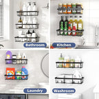 5 Pack Shower Caddy Organizer Rack Shelf for Inside Shower, Adhesive Bathroom Wall Storage Basket Rustproof Stainless Steel Shampoo Holder, Bathroom Accessory Decor Set, Black.
