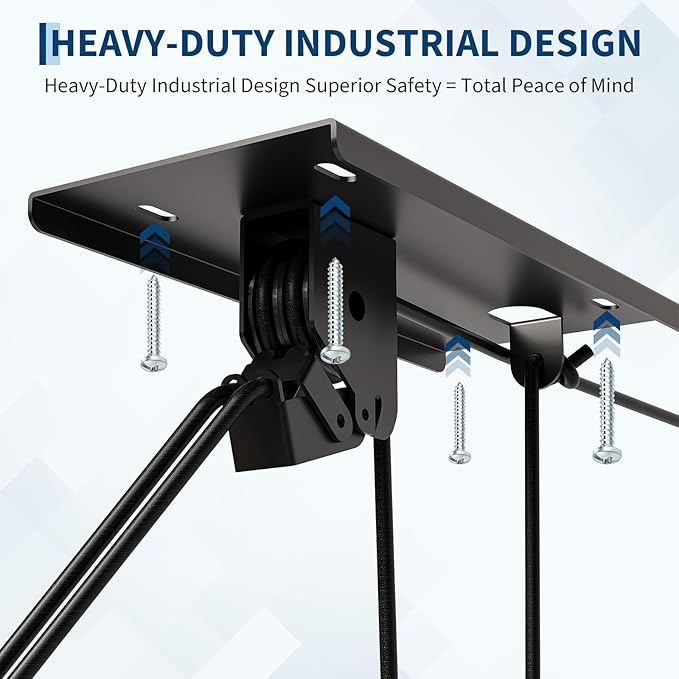 Cargo Box Garage Pulley System, Heavy‑Duty Overhead Hoist for Rooftop Cargo Boxes & Large Bins, 200 Lb Capacity, Fits 10–14 ft Garage Ceilings, Adjustable Straps & Dual Fixed‑Point Design