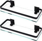 KES Bathroom Glass Shelf, Glass Floating Shelves Aluminum Black Extra Thick Tempered Rectangular 1 Tier Basket Wall Mounted, 2 Pack, A4126A-BK-P2