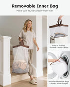 SOLEDI Slim Laundry Hamper with Lid, Narrow Laundry Basket with Removable Bags, Dirty Clothes Hamper with handle, Small Hamper perfect for Laundry room, Bathroom, Bedroom, Small spaces. 70L Beige