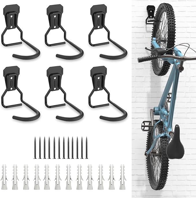 Housolution Bike Wall Mount with Fixed Hook, [6 Pack] Heavy Duty Bike Storage Rack, Bike Rack Vertical Stand for Garage - Easily Hang/Detach - with Screws Iron Bike Hanger Brackets