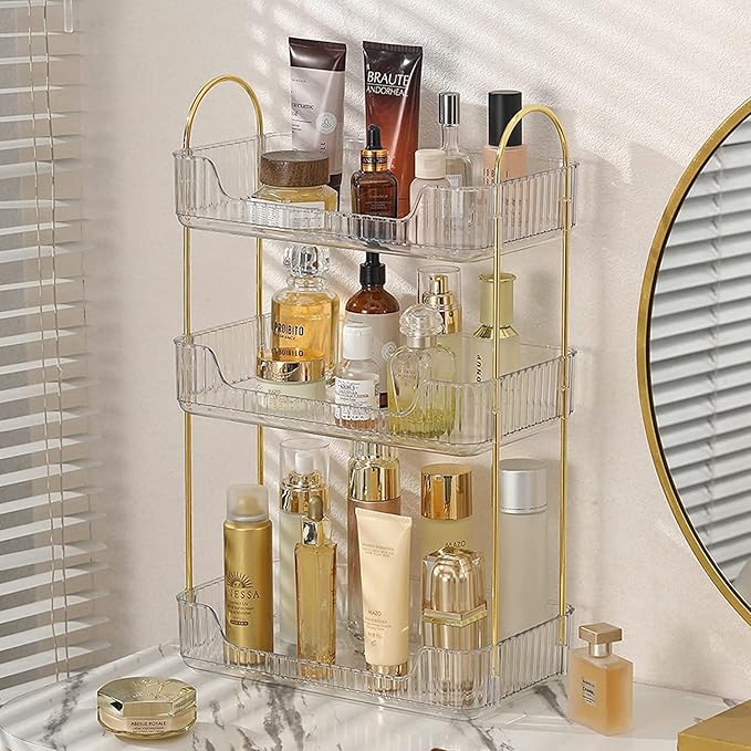 Bathroom Counter Organizer Countertop Storage, Cosmetics Skincare Shelf, Makeup Organizer Perfume for Dresser Vanity Tray, Spice Rack for Kitchen(3 Tier-Clear)