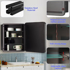 Bathroom Medicine Cabinet,28"x28" Square Mirror Door with Stainless Steel Frame,Recessed & Surface Wall Cabinet with Glass Shelves, Rust-Resistant Bathroom Storage Cabinet