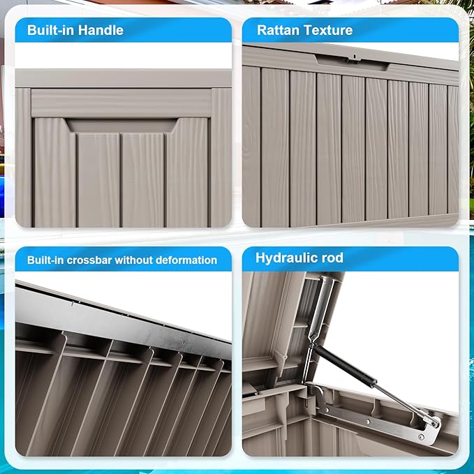 85 Gallon Outdoor Waterproof Resin Storage Deck Box Lockable Outside Bench UV Resistant Bin Patio Porch Furniture Pool Float Garden Tool Cushion Grey