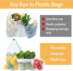 20 Pack Reusable Produce Bags, Washable Produce Mesh Bags, Durable Vegetable Fruits Bag, See-Through Toy Storage Mesh Bag with Drawstring for Fruits Vegetables Fridge Storage Toys, 3 Sizes