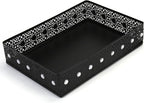 Desk Drawer Organizer, A4 Large Metal Mesh Desk Rrganizer Tray, Carved Hollow Floral Tray, Versatile Storage Box Set for Office Home Supplies,13x9x3 inches (Rhinestones,1 PC)
