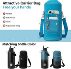 Insulated Water Bottle | Thickened Stainless Steel for Gym and Hiking with Straw, Carrier Bag, Handle Strap | BPA-Free 87 oz