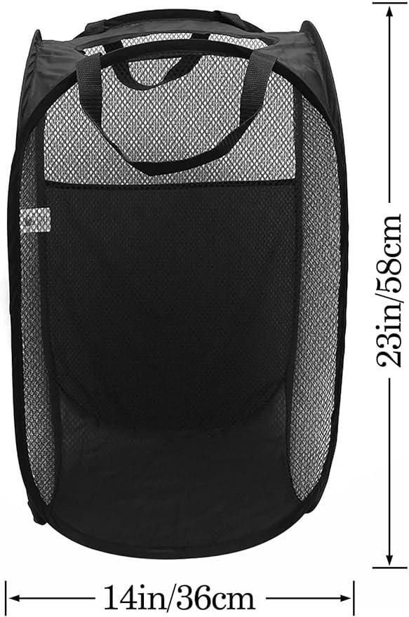 AQQA 9 Pcs Mesh Popup Laundry Hamper Set, Black/White/Blue, Durable Handles, Foldable, Sturdy Mesh Construction, Ideal for Kids, Teens, Adults, College Dorm, Camping, Hotel, Travel