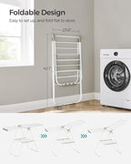 SONGMICS Clothes Drying Rack, with Sock Clips, Metal Laundry Rack, Foldable, Space-Saving, Free-Standing Airer, with 2 Height-Adjustable Gullwings, Indoor Outdoor Use, White and Green ULLR052C01