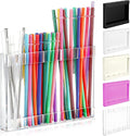 Qinyoung Acrylic Straw Holder for Cabinet Door with Double Sided Adhesive Tape Reusable Straw Organizer Tumbler Storage Kitchen Accessories Container for Counter Cupboard(Classic,Large,Transparent)