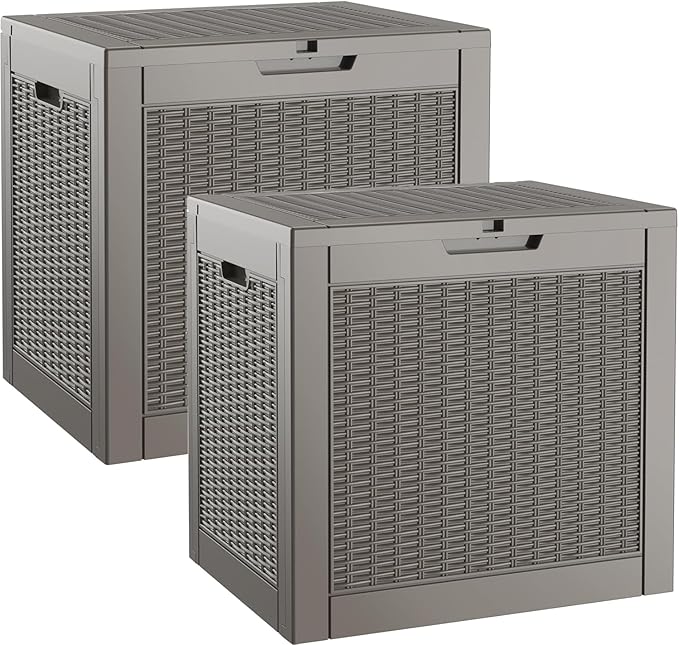 Outdoor Storage Box, Resin Deck Boxes Indoor and outdoor, Waterproof Storage Box Lockable Lid (Grey, 35 Gallon-2 Pack)