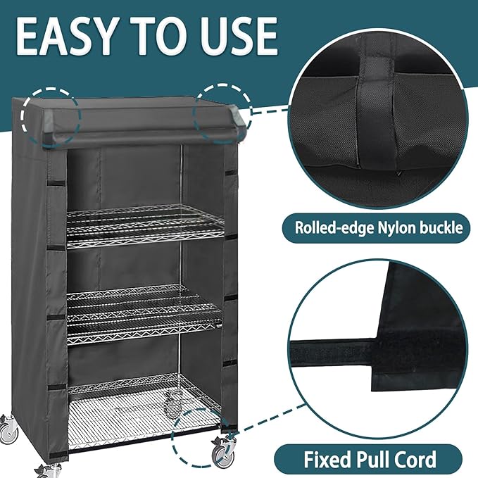 Shelving Cover Storage Shelf Wire Rack Cover,48" W x 18" D x 72" H,Nylon Buckle Design on Both Sides of The Front for Easy Access to Items (No Shelves,Black)