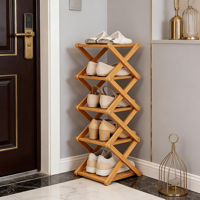 2/3/4/5/6/7/8/9 Tier Bamboo Shoe Rack - Foldable,No Installation Needed,Space-Saving Multi-Tier Storage for Indoor & Balcony Use (Brown,9 Layers)