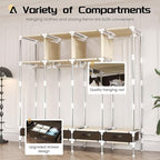 Portable Wardrobe with 4 Drawers, 4 Hanging Rods - 67" Tall Sweater Organizer, Sturdy Easy Temporary Bedroom Wardrobe Organizer, Brown