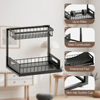 VUSIGN Under the Sink Organizer, 2-Tier Pull Out Cabinet Organizer, Metal Slide Out Storage for Bathroom Kitchen, 1 Pack, Black