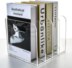 4 Vertical Compartments File Holder, Clear Acrylic Desk Organizer and Storage Bins Holding for Magazines, Binders, Notebooks, Envelopes, Multi-purpose Document Organizer for Home Office