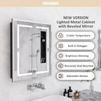 24X30 Inch Lighted Medicine Cabinet with Mirror and Lights, Recessed Mirror Medicine Cabinet with Adjustable 3-Color, Brightness Dimming, Defogger, LED Bathroom Mirror Cabinet Wall Mounted
