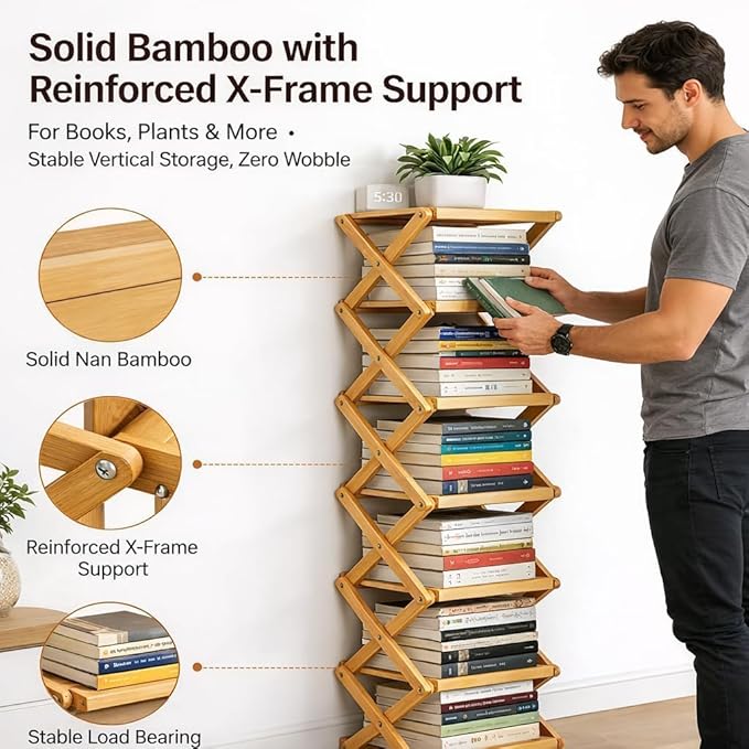 The 5-Tier No-Assembly Bamboo Rack, Bamboo Shoe Rack, Foldable Shoe Rack, Space Saving Collapsible Shelves for Entryway, Closet, Bathroom, Bamboo Shoe Rack, Foldable Shoe Rack (Wood, 5Tier)