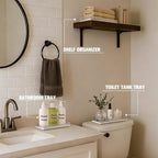Bathroom Vanity Tray – 12" x 6" Oak Decorative Wooden Tray for Toilet Tank Organizer Wood Tray for Bathroom Countertop, Soap, Perfume & Accessories Storage, Vanity Dresser Decor, Sliver & White
