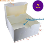DecoPac 12" Round Silver Cake Drum Board & White Cake Box Combo, 12 Inch Square Bakery Box and Matching Cake Circle Set For Cake, Dessert, Pie, And Cookie Transport (Pack of 2)