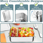 TeamFar Stainless Steel Bento Box, 3 Pack (16, 28 & 47oz) Metal Lunch Box with 3 Compartments for Adults Kids, Lunch Food Containers for School/Work/Meal Prep, Leak-Proof, 550ML+850ml+1400ML