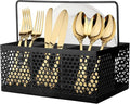 Utensil Caddy With Handle - Silverware and Napkin Holder for Party, Picnic, Countertop, Camping - Metal Cutlery Organizer in Black