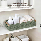 CubesLand Bathroom Basket Organizer w/Cut Out Handle, Back of Toilet Paper Storage Baskets Tray for Bathroom Countertop Decorative, Scalloped Wicker Basket Also for Home Decor, Living Room, Green