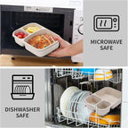 4 Pack Bento Lunch Box Set 3 Compartment Food Storage Containers Wheat Straw Meal Prep Lunch Box Plastic Food Storage Containers, Microwave and Dishwasher Safe (light colour)