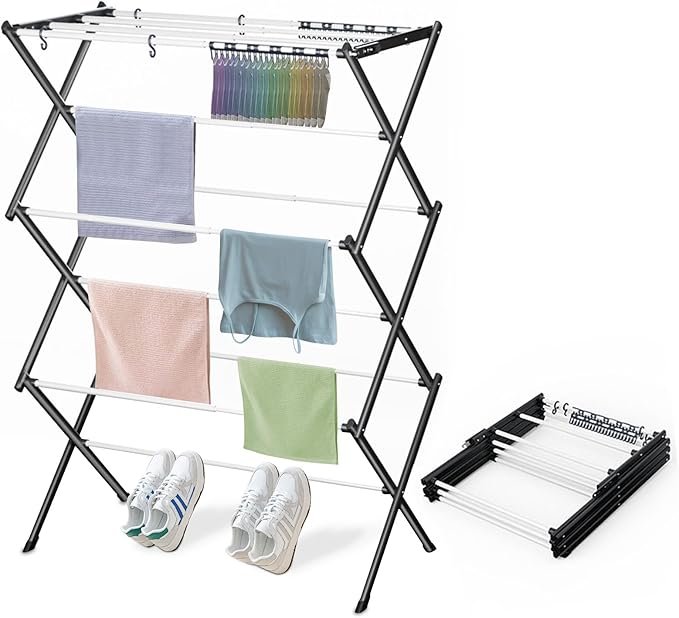 Foldable Drying Rack Clothing, Clothes Drying Rack Collapsible Indoor, Dryers for Laundry - 40" x 28.8" x 14.2", Space Saving Indoor&Outdoor, White-1pack