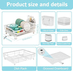 Dish Drying Rack - Space Saving Dish Rack - Dish Racks for Kitchen Counter with Drainboard,Rustproof Dish Drainer with Removable Utensil Holder,White