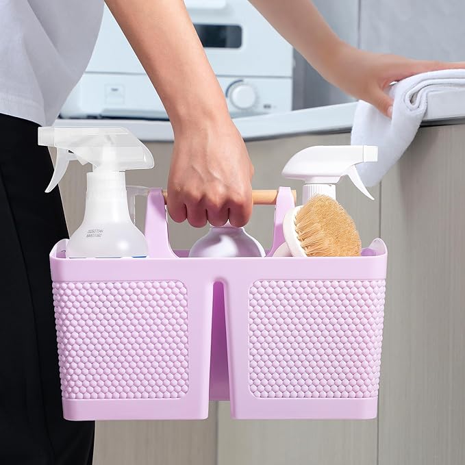 rejomiik Portable Shower Caddy Basket Plastic Cleaning Caddy Organizer Storage Tote with Handle for Bathroom, College, Dorm Room Essentials, Light Purple