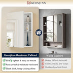Keonjinn 16 x 24 Inch White Medicine Cabinet Mirror, Assembly Required, Modern Medicine Cabinets for Bathroom, Lightweight, Adjustable Shelves, HD Tempered Glass, Recessed or Surface Mount