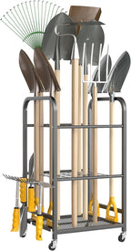 Ultrawall Garden Tool Organizer Stand, Yard Tool Storage Rack with Lockable Wheels, Garage Tool Storage for Rake, Brooms, Indoor & Outdoor Use
