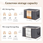 Lifewit 18 Pack 60L Clothes Storage Bins with Lids, Foldable Blanket Storage Bags with Zippers, Clear Window and Reinforced Handles, Closet and Organization for Clothing, Sweater, Comforter, Bedding