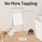 KES Brushed Gold 40-Inch Freestanding Towel Racks for Bathroom with Weighted Natural Marble Base, 3 Swivel Arms Bath Floor Free Standing Towel Racks, 18/8 Stainless Steel, BTH219-BZ
