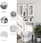 Meilocar Over The Toilet Storage Cabinet for Bathroom, White Storage Organizer Over Toilet, Space Saver with Tempered Glass Doors, White
