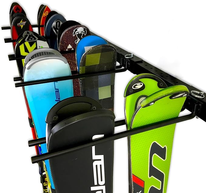 StoreYourBoard Solitude Ski Storage Rack, Wall Mount Organizer with Shelf option, Holds 10 Pairs of Skis, Heavy Duty Supports 300 lbs