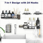 Shower Caddy Adhesive Shower Organizer 7-Pack, Rustproof Stainless Steel Bathroom Shelves, Large Capacity No-Drill Rack Storage Accessories with Soap Dish Toothbrush Holder &24 Hooks Home Decor