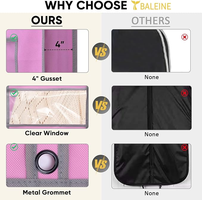 BALEINE 2PK Heavy Duty Garment Bag with Shoe Storage Travel Bag for Dresses, Suit, Coats Travel Essential (43", Pink)